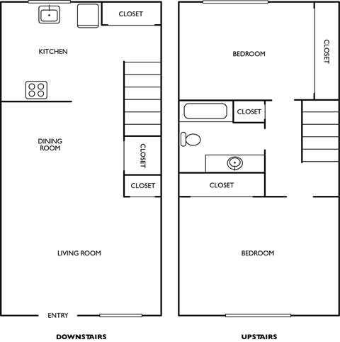 Floor plan for 2 beds, 1 bath, 853 sqft